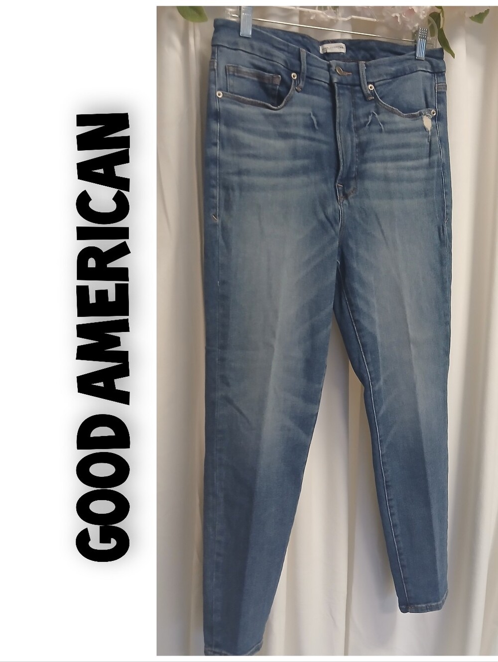 Good American Mid Blue High-Rise Slim Jeans Size 14